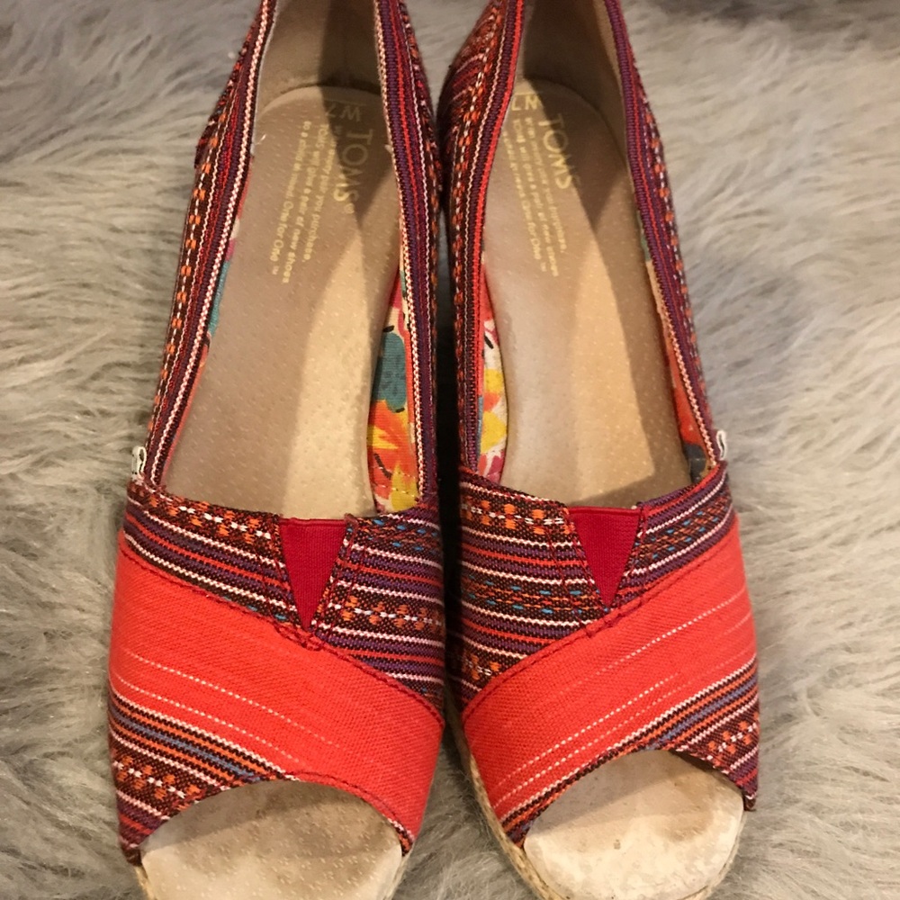 TOMS linen wedge espadrilles size 7W - Picture 3 of 3